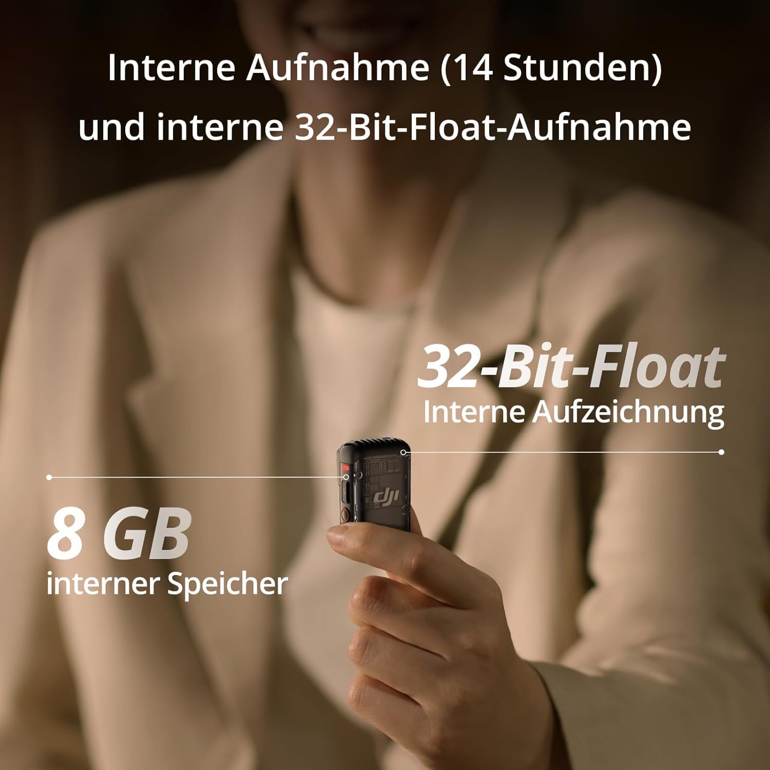 DJI Mic 2 (1 Sender + 1 Empfänger), kabelloses Mikrofon mit intelligenter Rauschunterdrückung