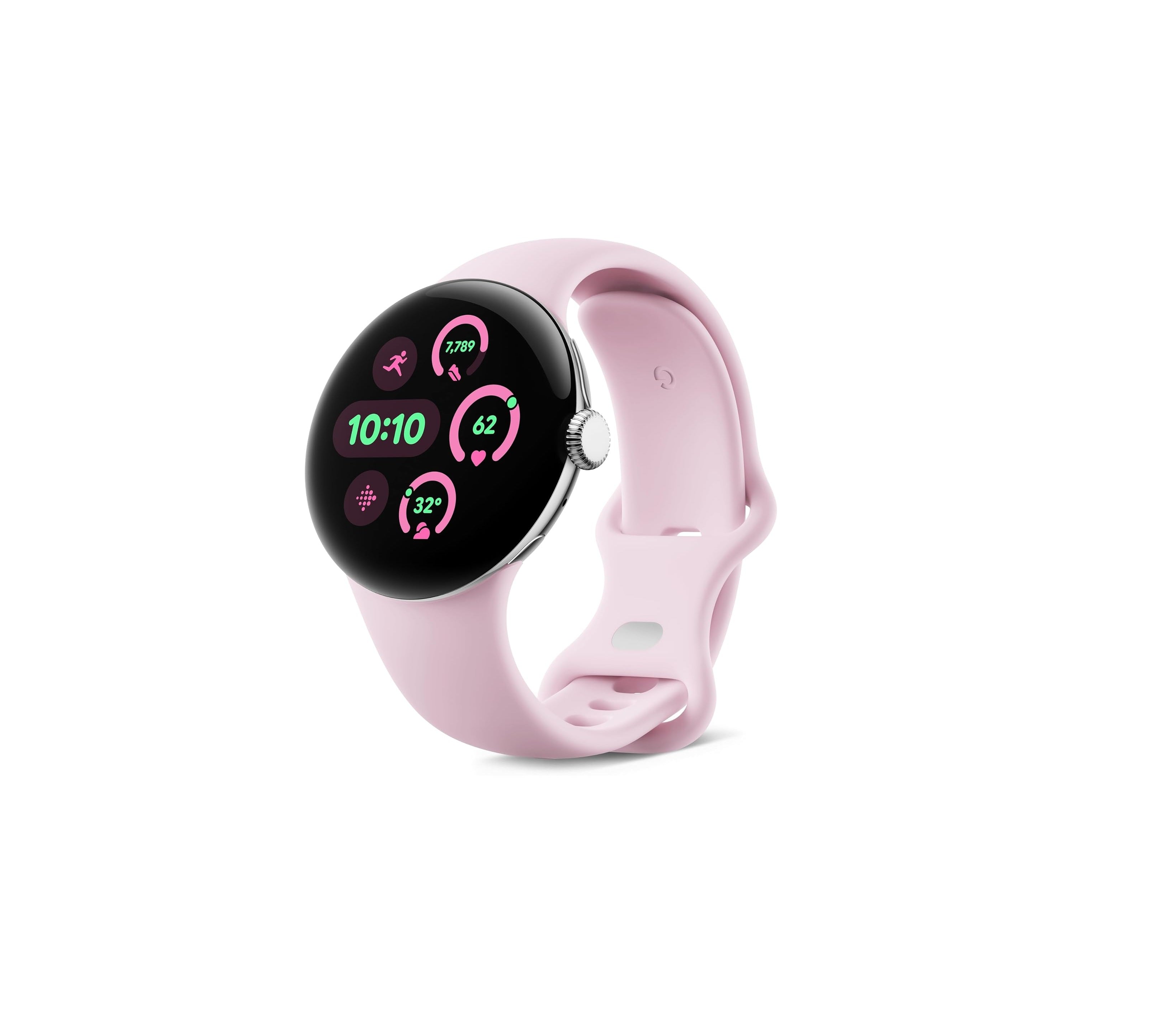 Google Pixel Watch 3 (41mm) — Polished Silver Case — Rose Quartz Strap — Wi-FI