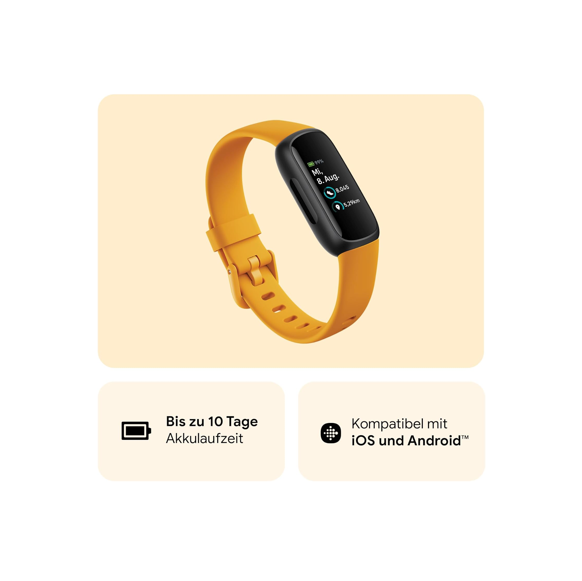 Google Fitbit Inspire 3 – Gesundheits- & Fitness-Tracker Morgensonne/Schwarz
