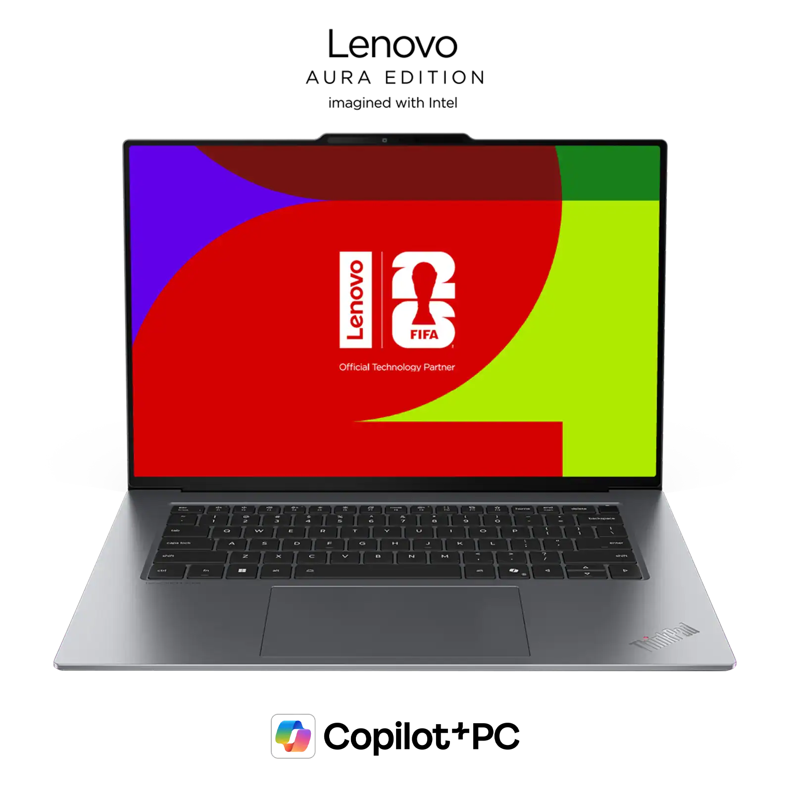 Draufsicht auf die QWERTZ-Tastatur des ThinkPad X9-15 G1 mit haptischem Glas-Touchpad und der speziellen Copilot-Taste für KI-Funktionen.