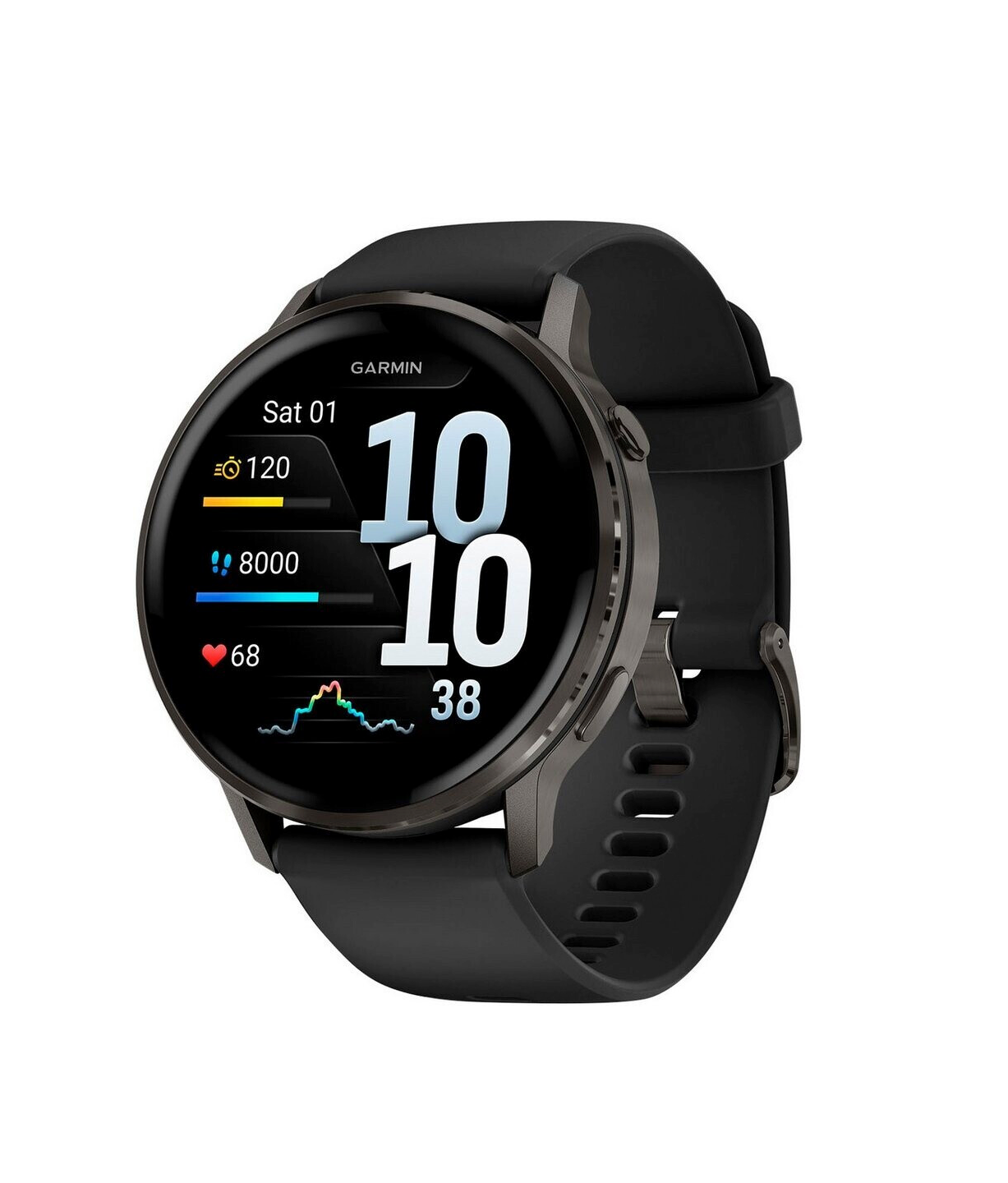 Garmin Venu 4 Fitness-Smartwatch, 1,2 Zoll AMOLED Touchdisplay Schwarz/Schiefergrau Silikon-Armband