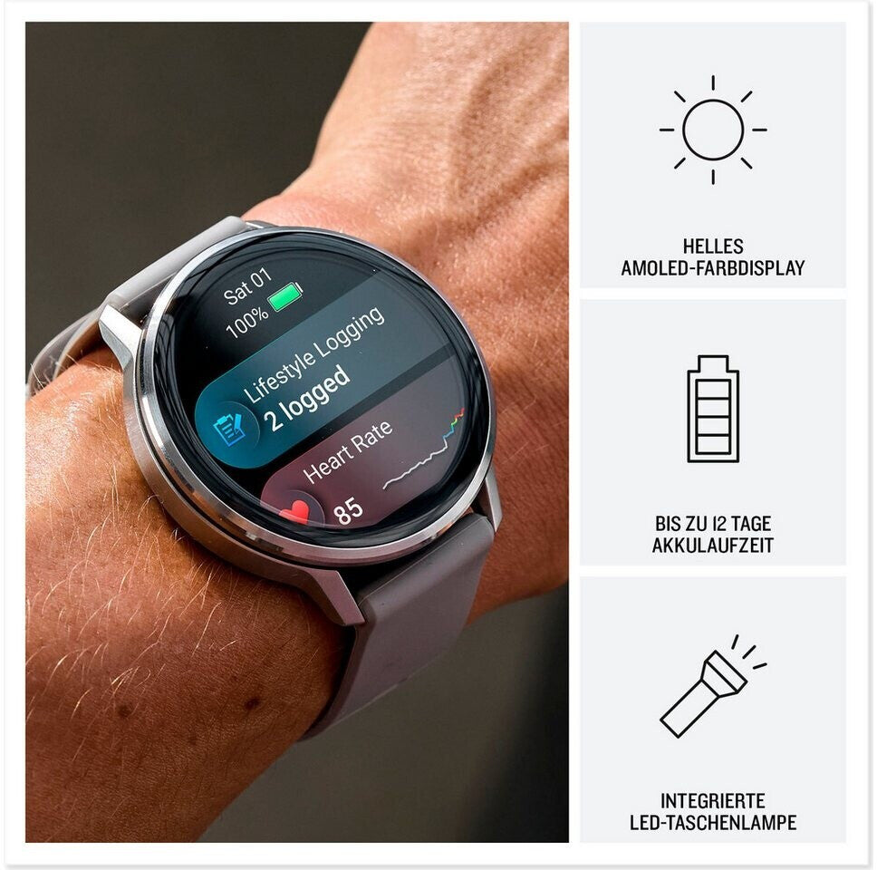 Garmin Venu 4 Fitness-Smartwatch, 1,2 Zoll AMOLED Touchdisplay Schwarz/Schiefergrau Silikon-Armband