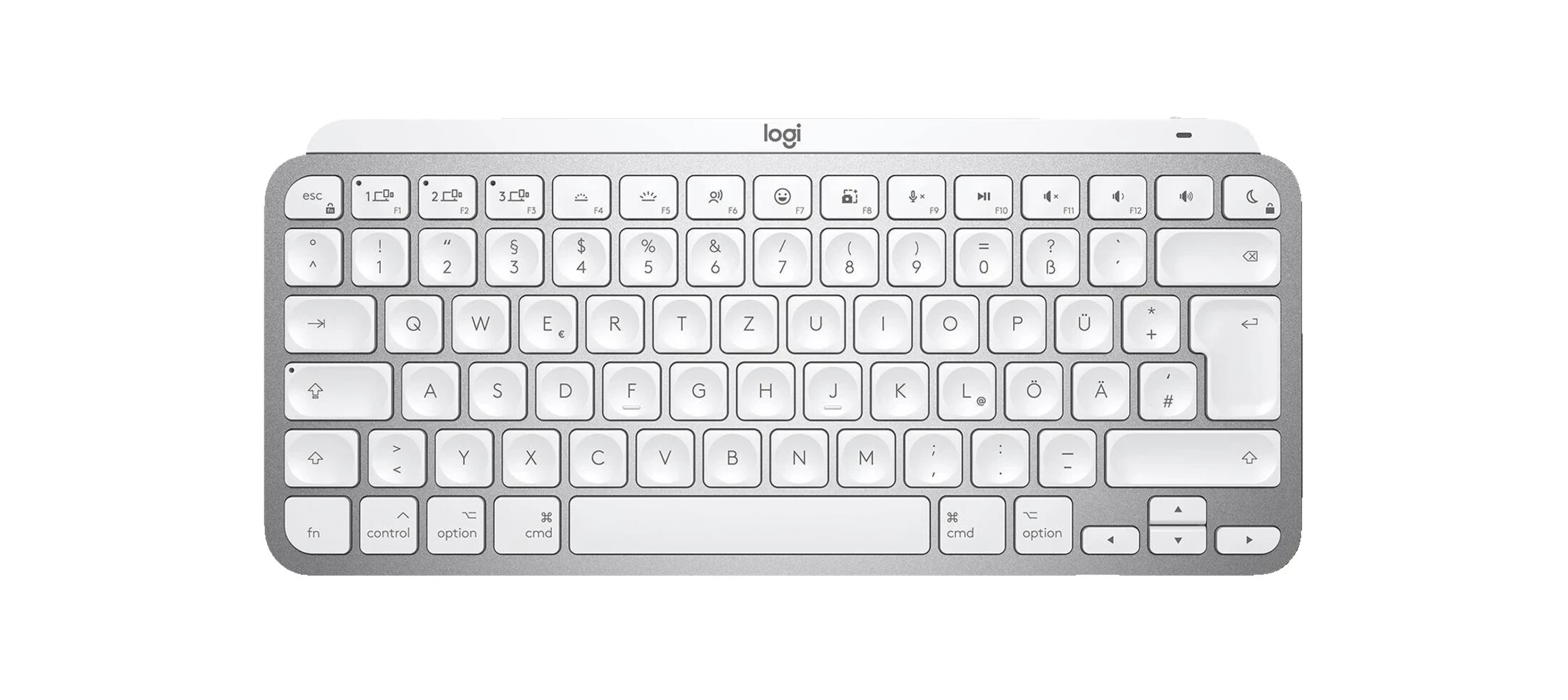 Vorderseite der Logitech MX Keys Mini Tastatur für Mac mit deutschem Layout