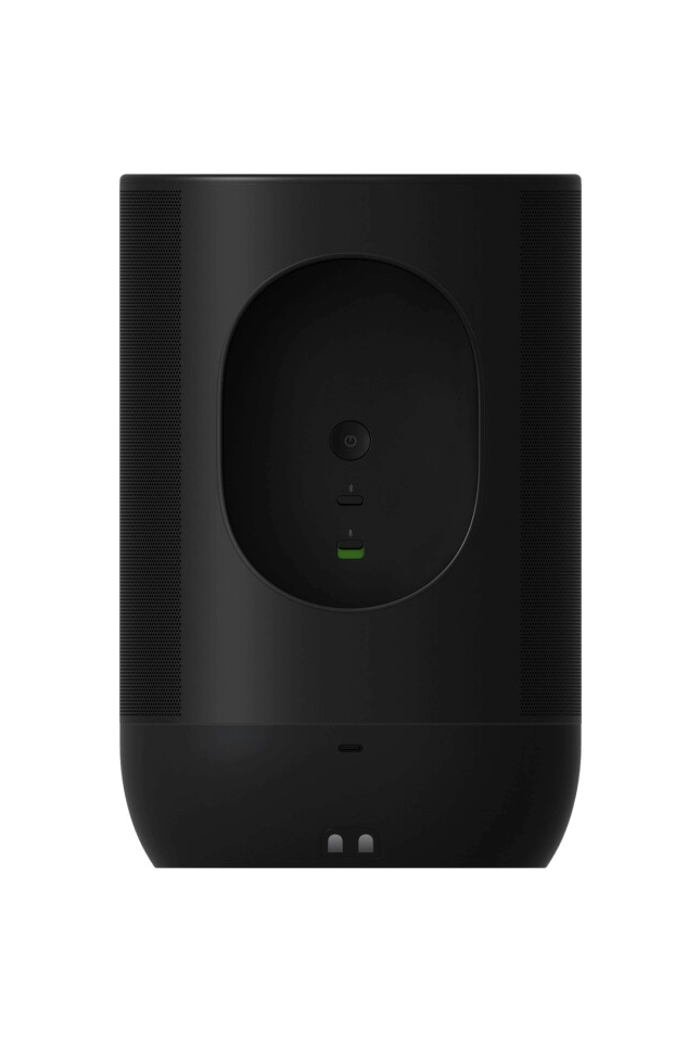 Sonos Move 2 Smart Speaker in Schwarz Rückseite und Einschaltknopf