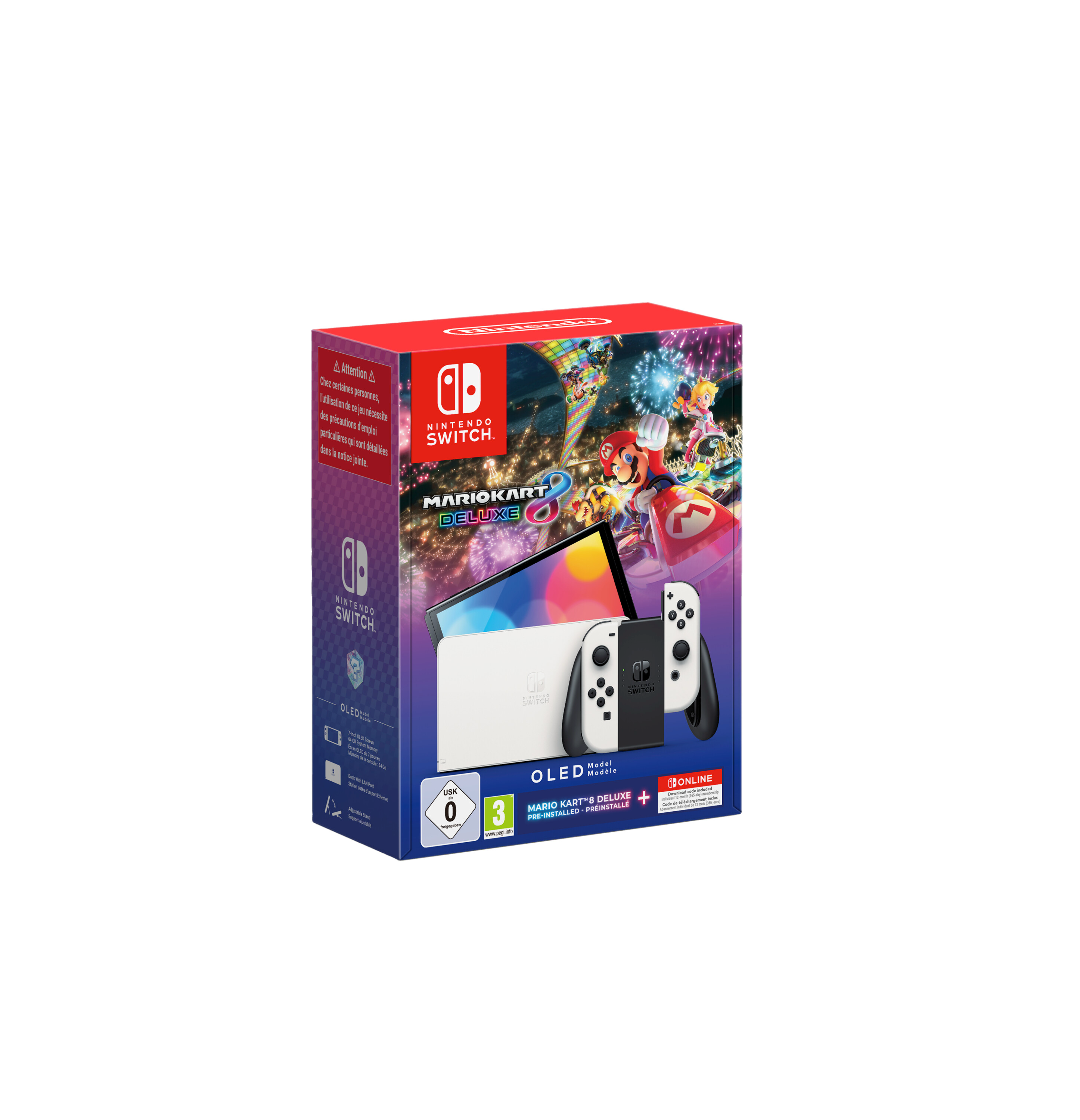 Nintendo Switch (OLED-Modell) weiß + Mario Kart 8: Deluxe + 12 Monate Nintendo Online