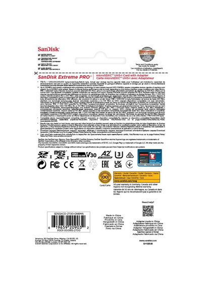 SanDisk Extreme Pro 2TB microSDXC Speicherkarte Kit 200 MB/s, Class 10, U3