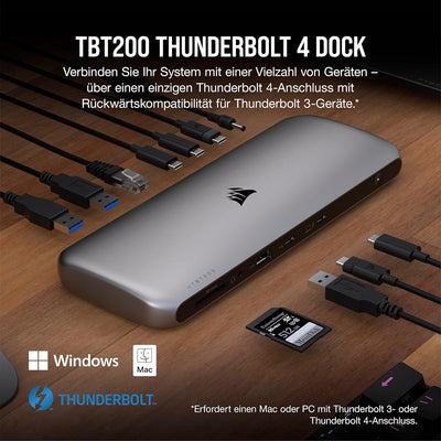 Corsair TBT200 Thunderbolt 4 Dock - Power Delivery bis 96 W - 4 ×-Anschlüsse