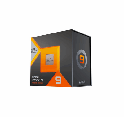 Vorderansicht der orange-grauen AMD Ryzen 9 7000 Series Verpackung mit dem markanten Ryzen 9 Logo.