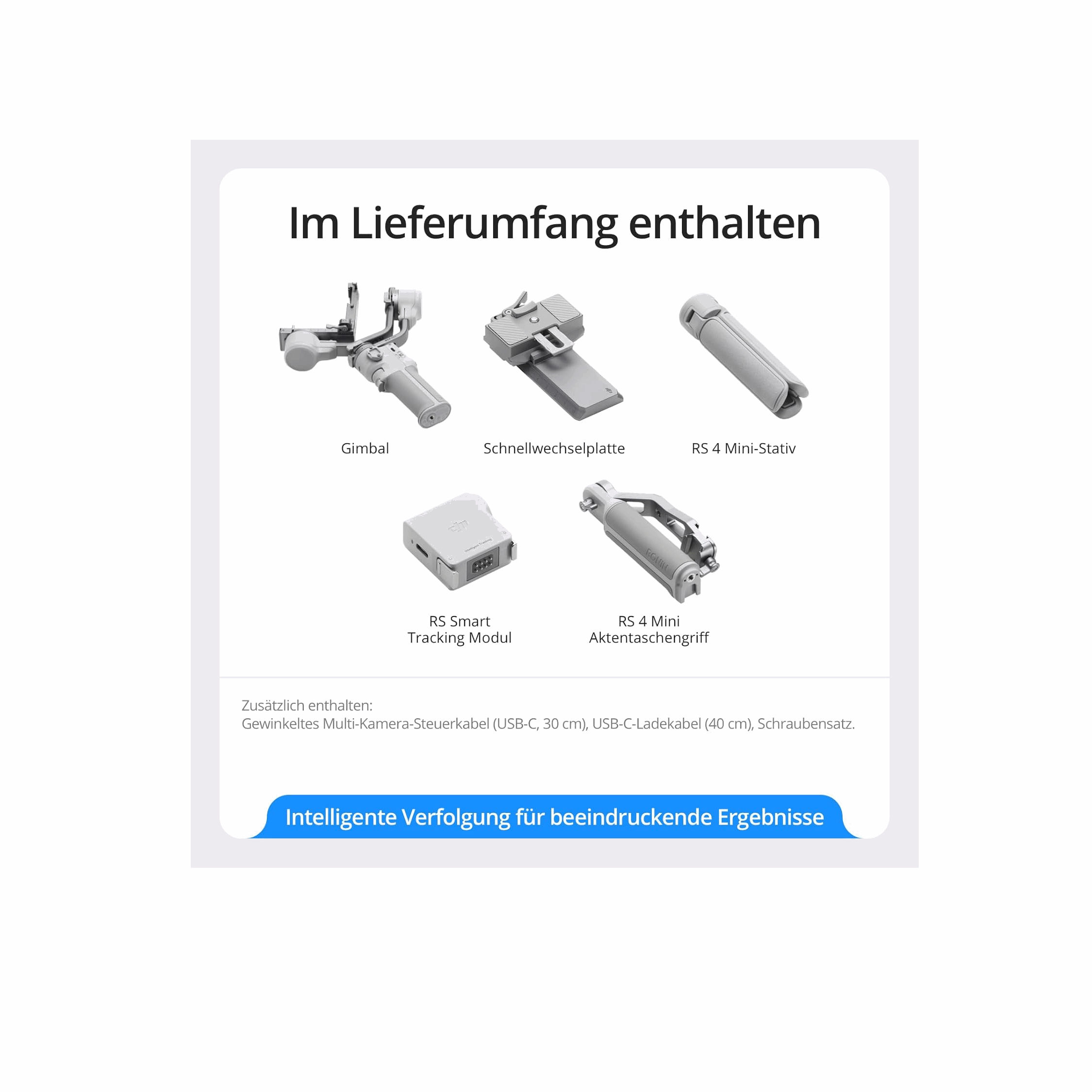 DJI RS 4 Mini Gimbal Stabilisator mit Combo-Zubehör.