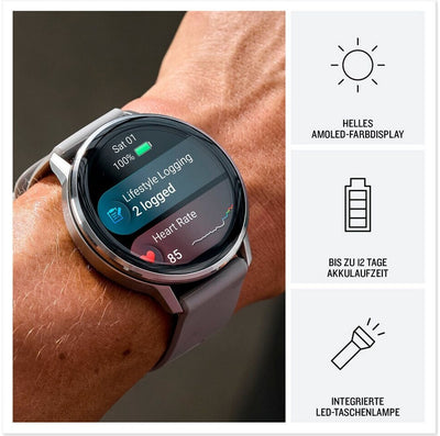 Garmin Venu 4 Fitness-Smartwatch, 1,2 Zoll AMOLED Touchdisplay Schwarz/Schiefergrau Silikon-Armband