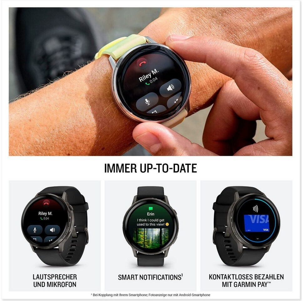 Garmin Venu 4 Fitness-Smartwatch, 1,2 Zoll AMOLED Touchdisplay Schwarz/Schiefergrau Silikon-Armband