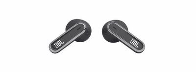 JBL Live Flex In-Ear Kopfhörer in Schwarz mit glänzenden Akzenten und dezentem JBL Logo. 