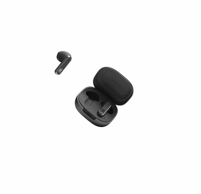 Schwarze JBL Live Flex True Wireless Ohrhörer im geöffneten Ladecase in der Vorderansicht.