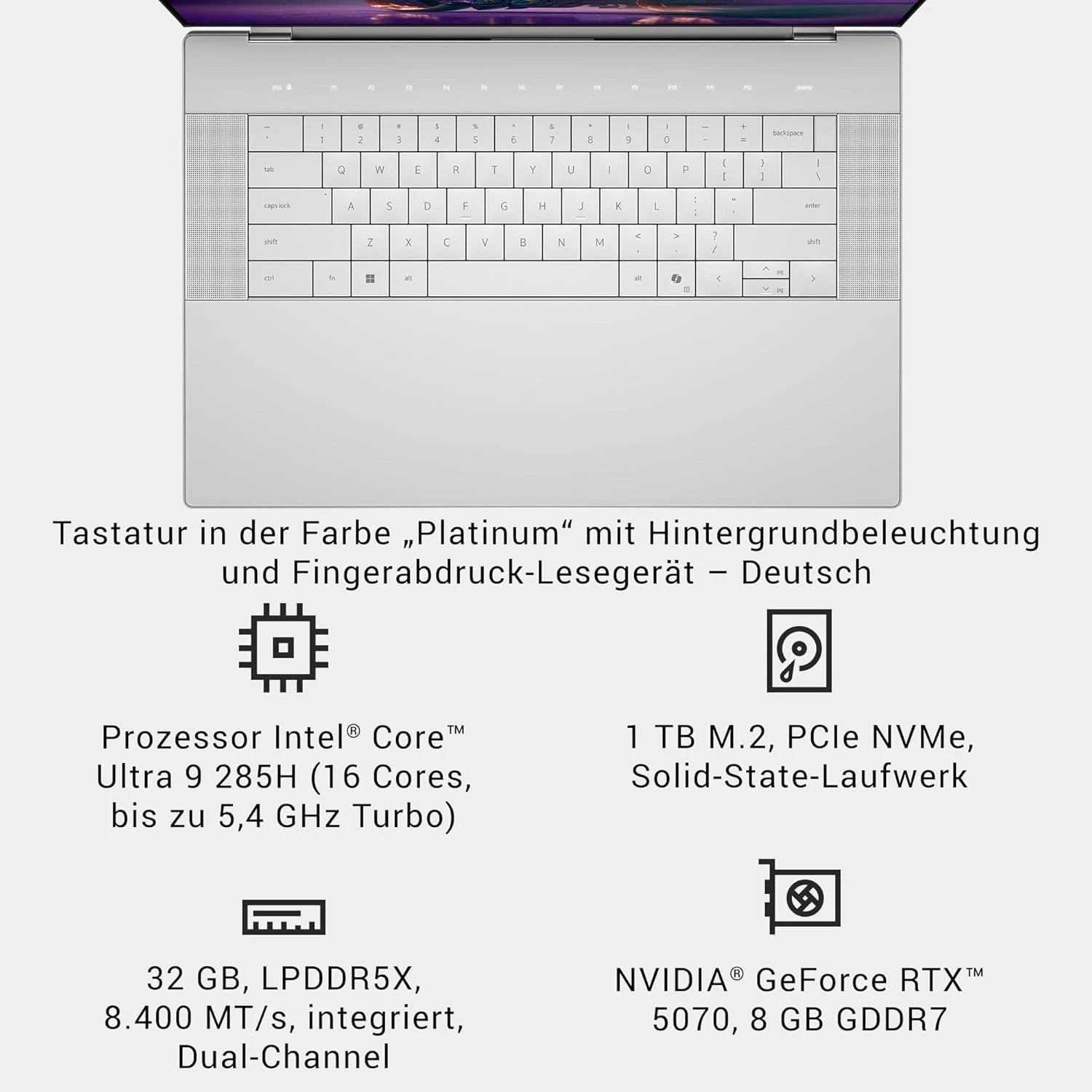 Dell 16 Premium Laptop DA16250 4K OLED Ultra 9 285H RTX 5070 32GB RAM 1TB SSD W11H QWERTZ